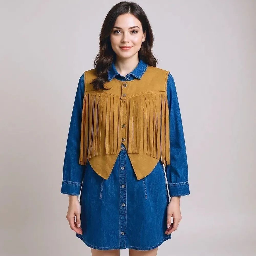 Cropped Brown Faux Suede Fringe Vest